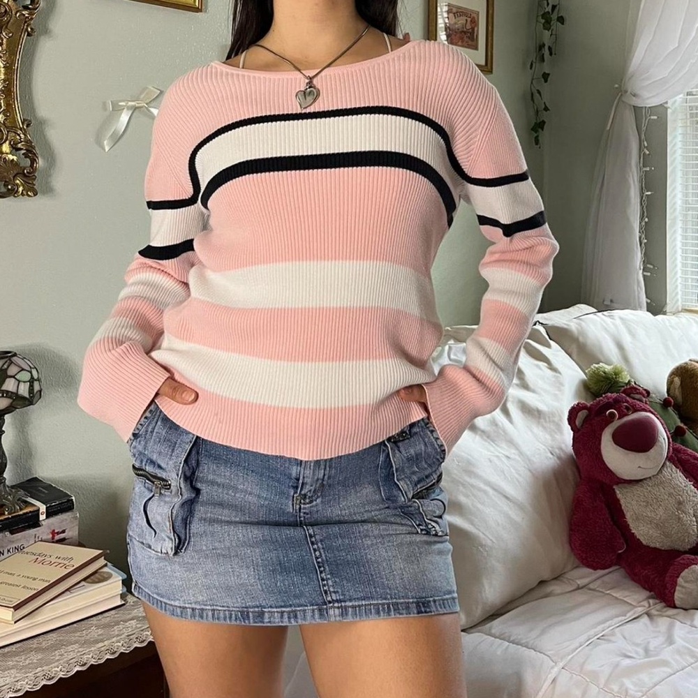 Liz Claiborne Pink and White Striped Sweater